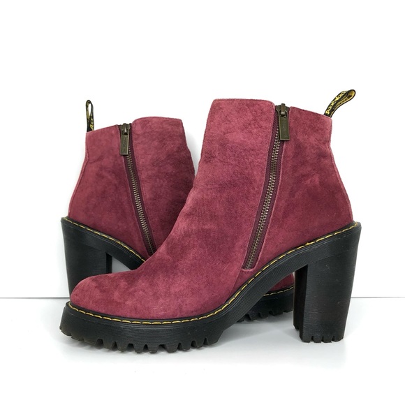 Dr Martens Magdalena Suede Leather Burgundy Ankle Zip Boots Women’s 11 Shoes - Picture 10 of 13